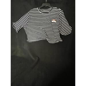 Striped Dark Blue White Cropped T-Shirt Rainbow Patch Size 4XL Cute Girly SHEIN